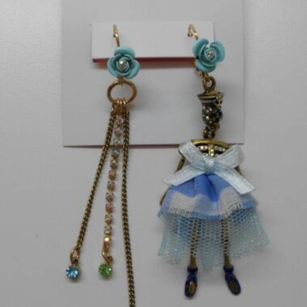 Betsey Johnson Roses Pave Skeleton Girl Earrings